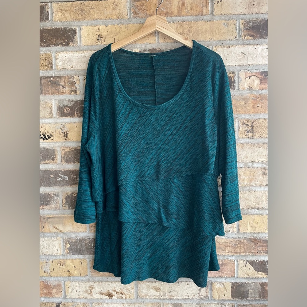 5 for $25🔥Antique Teal Layered Tiered Blouse 2X